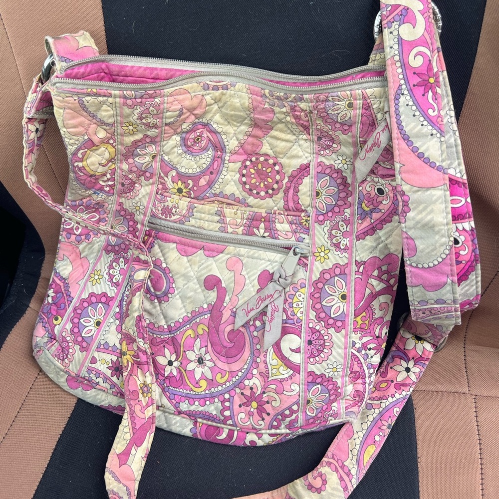 Vera Bradley Pink and Cream Crossbody Bag Quilted Fabric